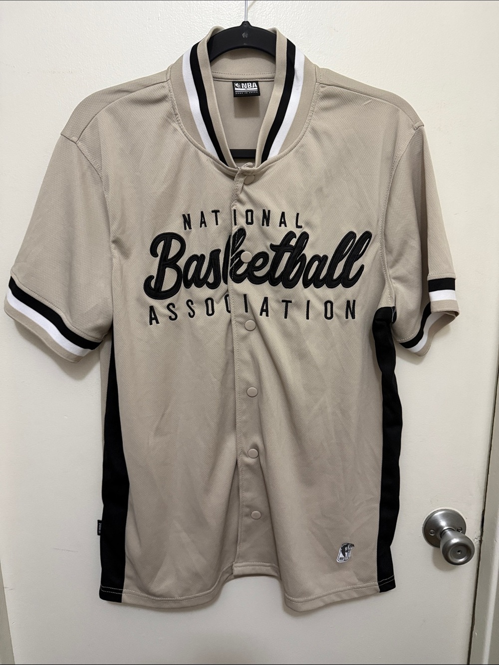 NBA Beige and Black 'Basketball Association' Button-Up Jersey